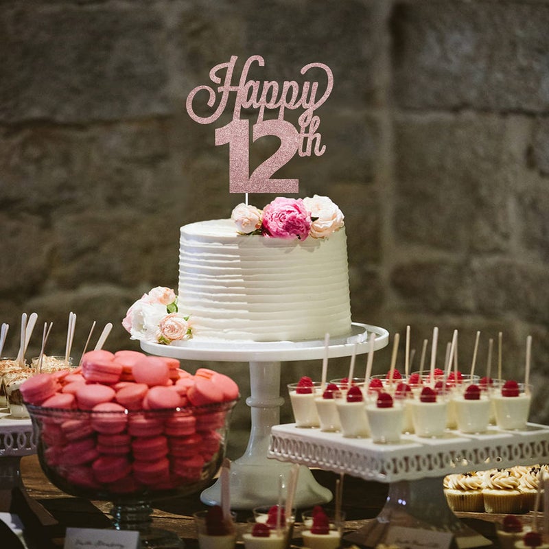 LINGTEER Happy 12th Birthday Cake Topper - Cheers to Twelve Years Old Birthday Party Cake Centerpieces Decorations Sign. - Image 5